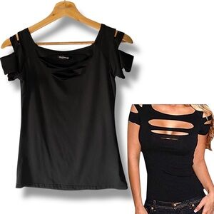 SUIMIKI Black Cut-Out Fitted Bodycon Club Wear Top